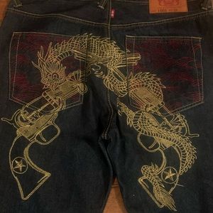 Red monkey jeans